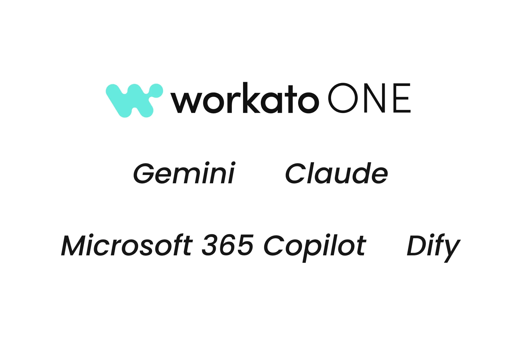 Gemini、Microsoft 365 Copilot、Workato ONEのロゴ