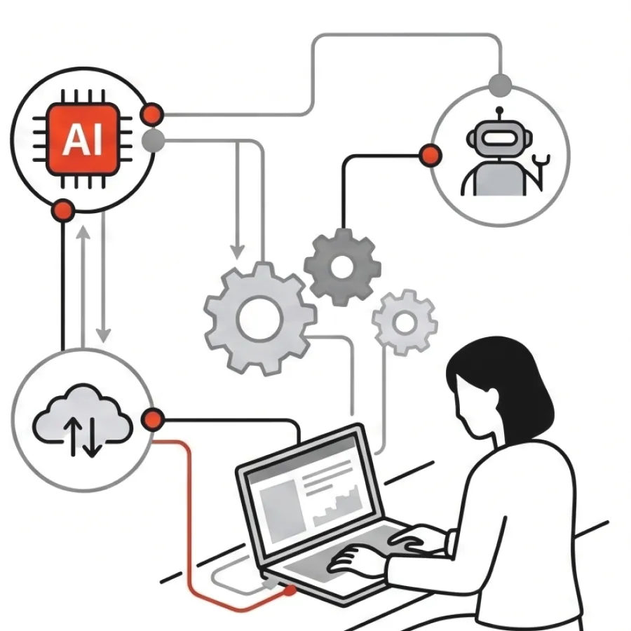 AIやクラウドを活用した業務システムのイメージイラスト